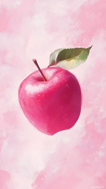 Pink Apple wallpaper crafted for iPhone with artistic brush effects.