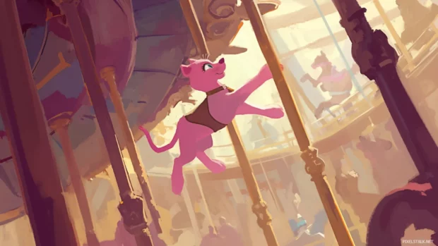 Pink Panther riding a carousel through a mirror dimension.