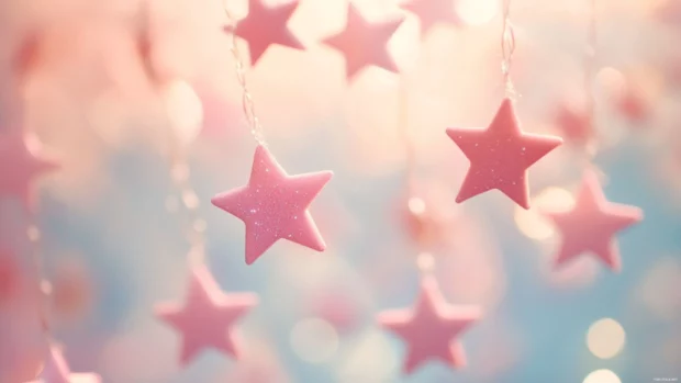 Pink Stars Wallpapers featuring pink stars floating over a dreamy pastel sky.