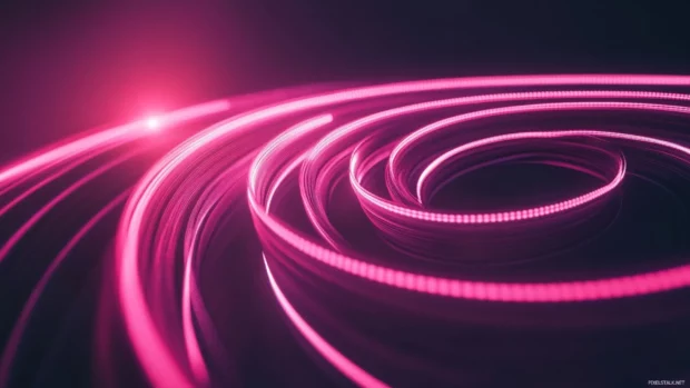 Pink neon spirals forming endless vortex.