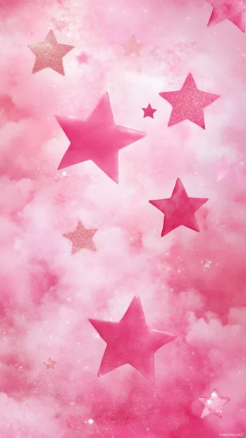 Pink stars peeking through candyfloss clouds.