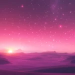 Pink stars sparkling over a flat desert landscape.