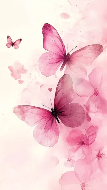 Pink wallpapers for girls evoke a gentle mood with watercolor florals and butterflies.