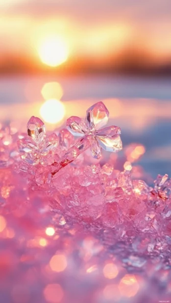 Pink wallpapers for girls glow with aesthetic crystals and sunset reflections.