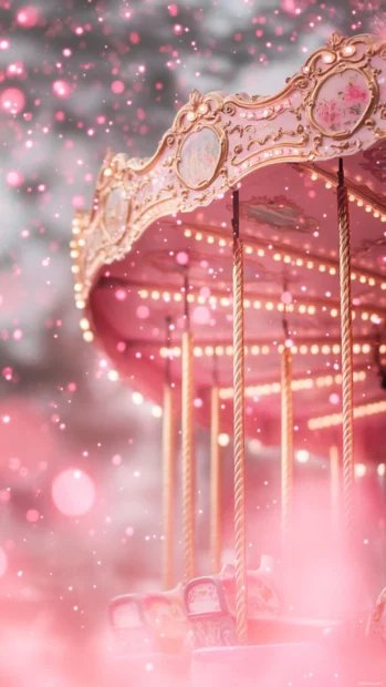 Pink wallpapers for girls set a magical tone with carousel lights and sparkling mist.