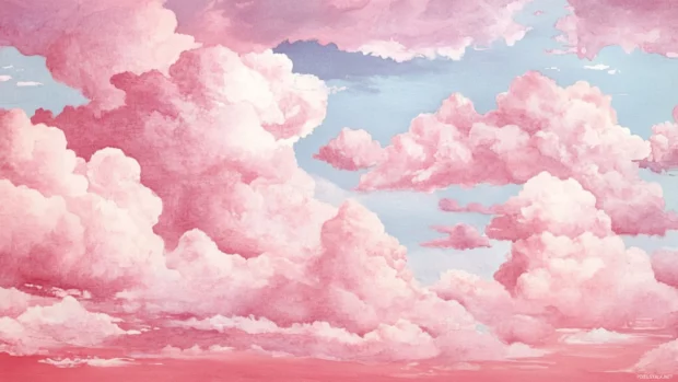 Pink watercolor clouds scattered across a sleepy morning sky.