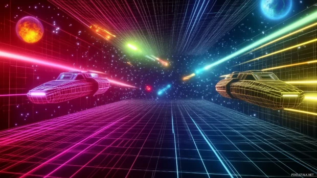 Pixel arcade machine wallpaper, neon lights, glowing buttons, vibrant grid.