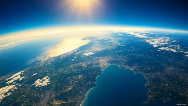 Planet Earth viewed from a distant satellite, highly detailed.