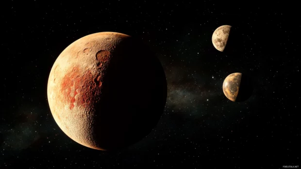 Planets in orbit, glowing softly against a dark sky, excellent for space wallpaper for monitors.