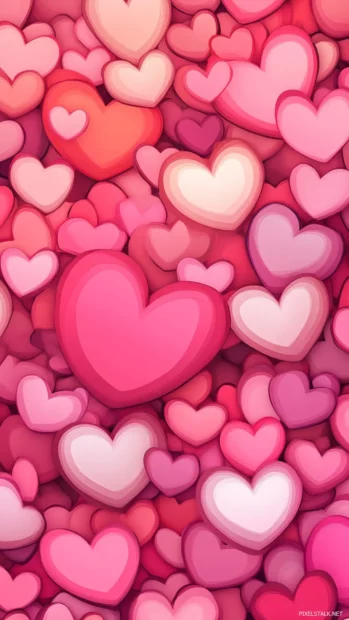 Playful cartoon hearts layered in cute pink wallpapers for iPhone.