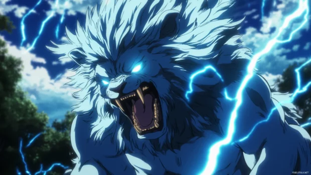 Powerful anime beast with electric aura.