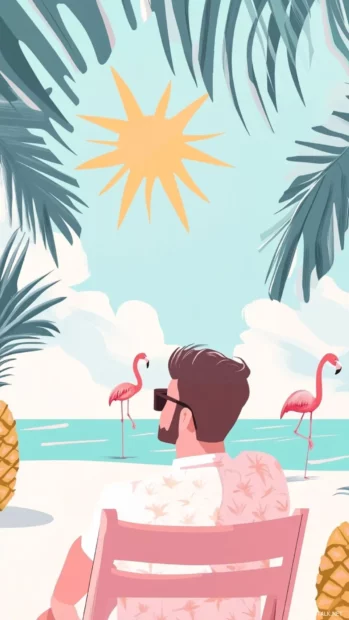 Preppy Summer Wallpapers showing repeating patterns of flamingos, pineapples and sunshine.