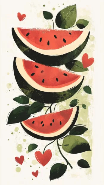 Preppy Summer appeal using watermelon slices and playful hearts.
