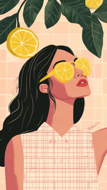 Preppy Summer charm with lemon slices and pink checkered patterns.