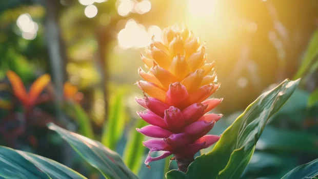 Pretty Flower blooming brightly in morning garden.