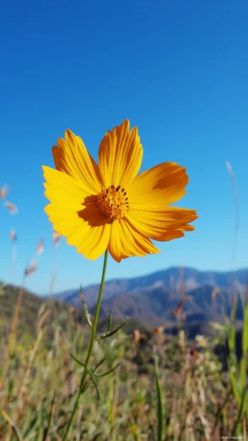 Pretty Flower framed against clear mountain sky.