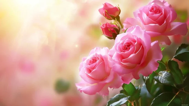 Pretty Roses Wallpaper, Pretty Roses blooming under soft morning light.