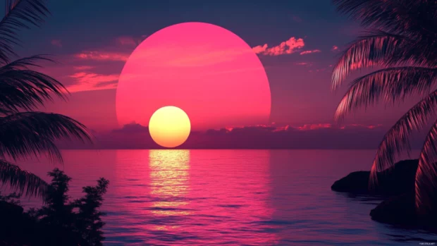 Pretty Sunset Wallpaper, Pretty Sunset casting pink glow across ocean horizon.
