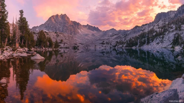 Pretty Sunset mirrored across crystal lake.