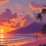 Pretty Sunset painting sky above tropical beach, Pretty beach sunset wallpaper.