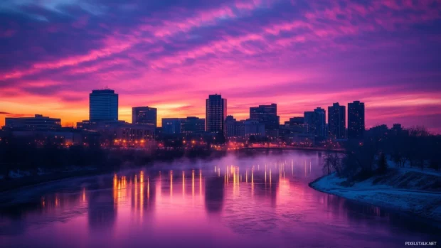 Pretty Sunset wrapping city skyline in glow.