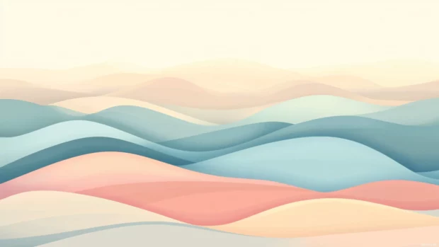 Pretty abstract pastel waves flowing over horizon, Vibrant pretty wallpaper design.