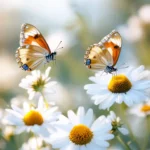 Pretty butterflies fluttering among daisies.