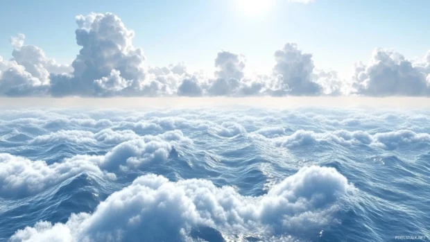 Pretty clouds floating above silver ocean waves.
