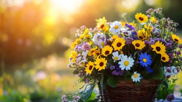 Pretty colorful floral arrangement glowing in sunlight inspired by Cute pretty wallpaper.