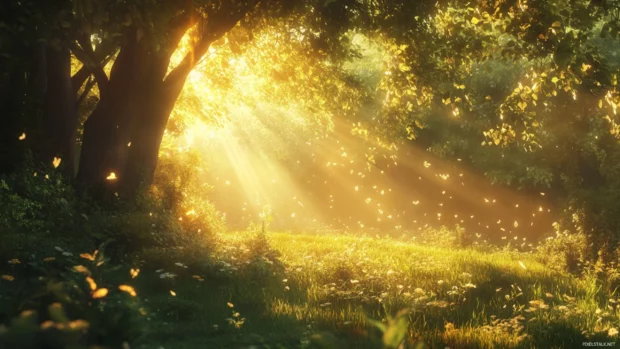 Pretty lush forest glade lit by golden sunlight inspired by Pretty nature wallpapers.