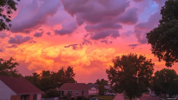Pretty pink and orange sky after a summer storm, Pretty sky wallpaper.