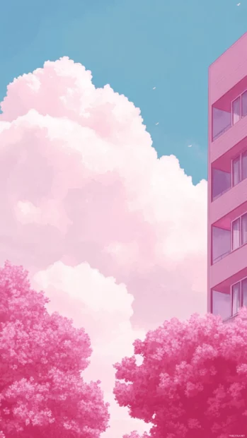 Pretty pink horizon meeting calm sea, Pretty pink aesthetic phone wallpaper.