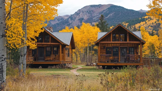 Pretty rustic cabins hidden in fall colors.