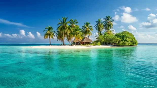 Pretty tropical island surrounded by emerald waters.