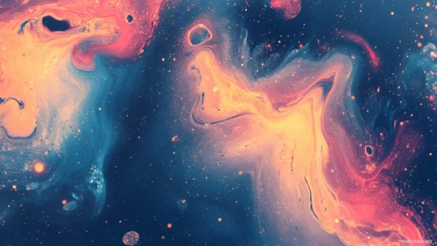 Psychedelic desktop wallpaper vintage, showcasing swirling fractals and vibrant, aged colors.