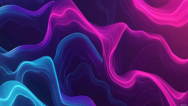 Pulsating colorful neon light waves design a dynamic abstract beat futuristic soundscape in vibrant blue, purple, and pink.