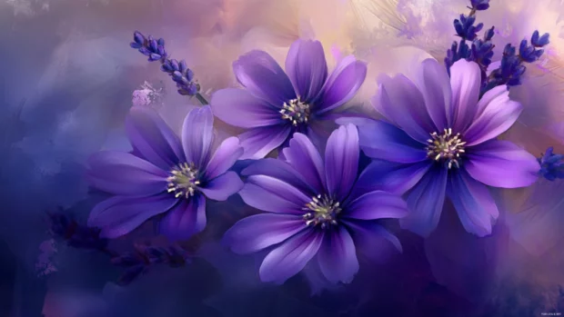 Purple Floral PC Wallpapers with lavender bouquet in soft focus, ideal for desktop elegance.