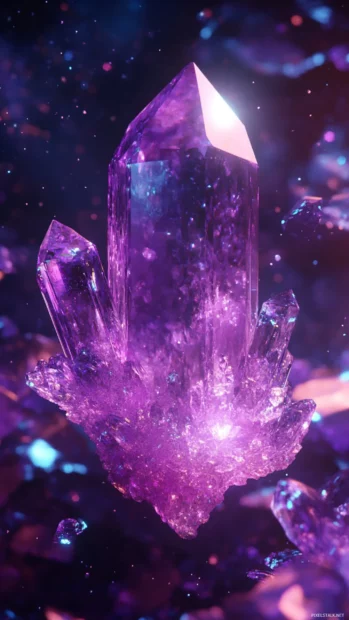Purple crystal floating with animated neon shimmer.