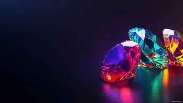 Purple neon diamonds glowing elegant, subtly fading into deep black background.