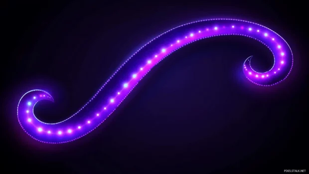 Purple neon dots glowing minimalist, arranged elegant curve.