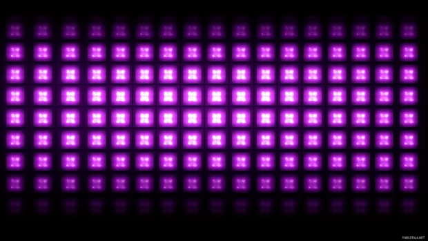 Purple neon squares glowing, illuminating black canvas softly.