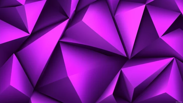 Purple neon triangles glowing, layered symmetrical pattern minimalistic.
