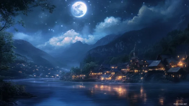 Quiet towns sleeping beneath cosmic rivers, embracing the spirit of romantic stargazing sky wallpaper.