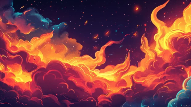 Red Neon Wallpapers, Blazing red neon flames swirling in night sky.