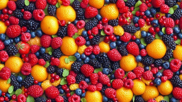 Refreshing summer fruit patterns, vibrant and juicy, ideal as a summer PC 4K wallpaper for foodies and color lovers.