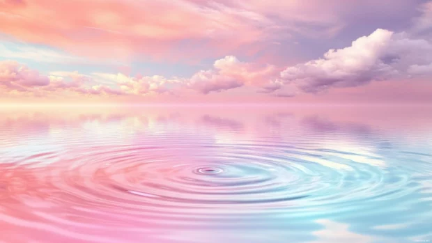 Relaxing Moving PC Wallpapers with gentle water ripples under a pastel sky.