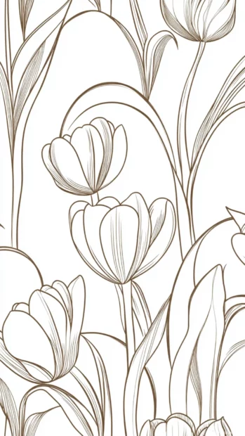 Repeating tulips and arches drawn in minimal line art.