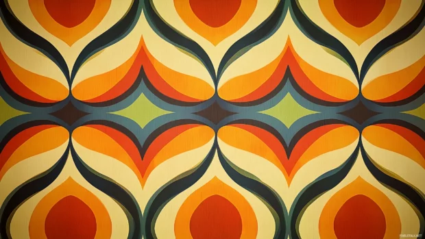 Retro 70s wallpaper, abstract shapes pattern, vibrant colors, laid back nostalgic vibe, retro style.