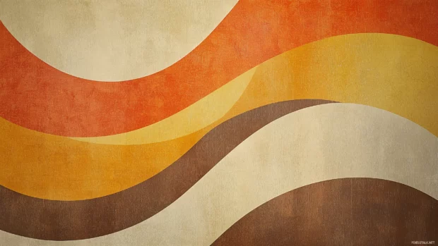 Retro 70s wallpaper, warm color palette, geometric patterns, orange yellow brown tones, vintage textures, retro style.