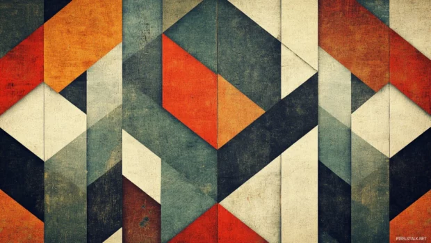 Retro desktop wallpapers HD with mid century geometric pattern and paper texture.